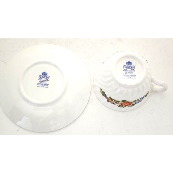 TEA CUP & SAUCER-AYNSLEY-Vintage-Cottage Garden Pattern-Fine Bone China-Flora - Picture 12 of 12